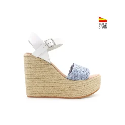 Sandalia jeans rafia con cuña alta y plataforma