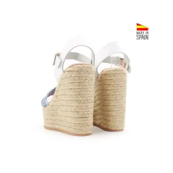 Sandalia jeans rafia con cuña alta y plataforma