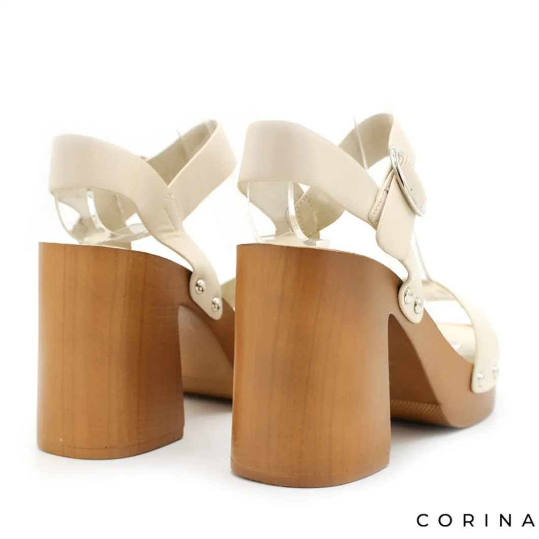 Sandalia M4410 beige con tacón y plataforma