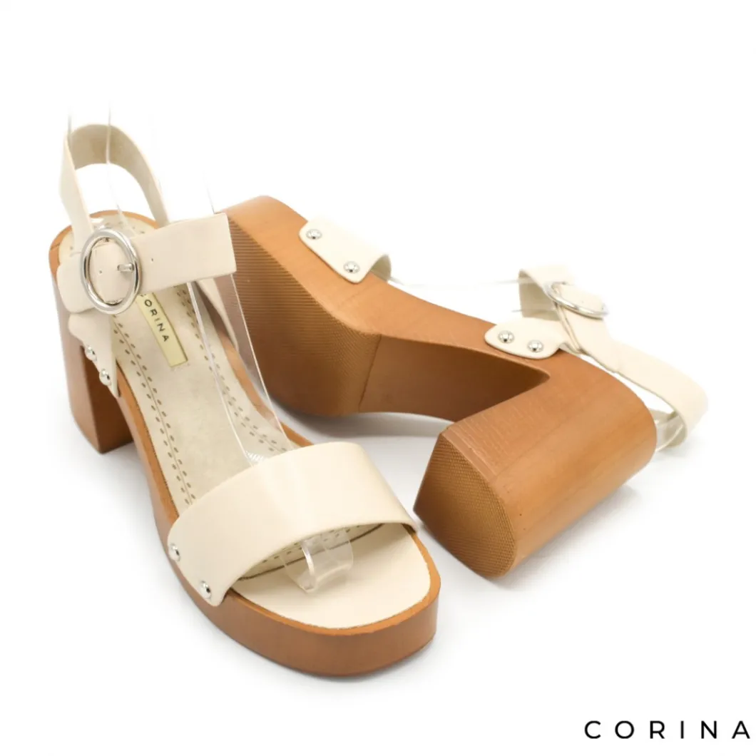 Sandalia M4410 beige con tacón y plataforma