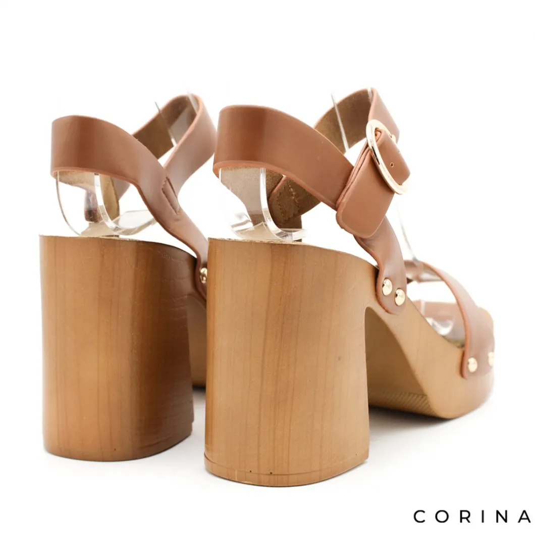 Sandalia M4410 camel con tacón y plataforma