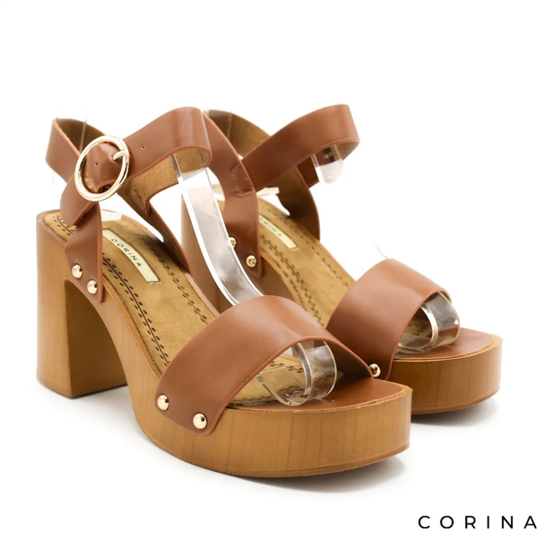 Sandalia M4410 camel con tacón y plataforma