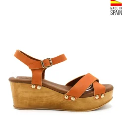 SANDALIA MADERA CUÑA NARANJA