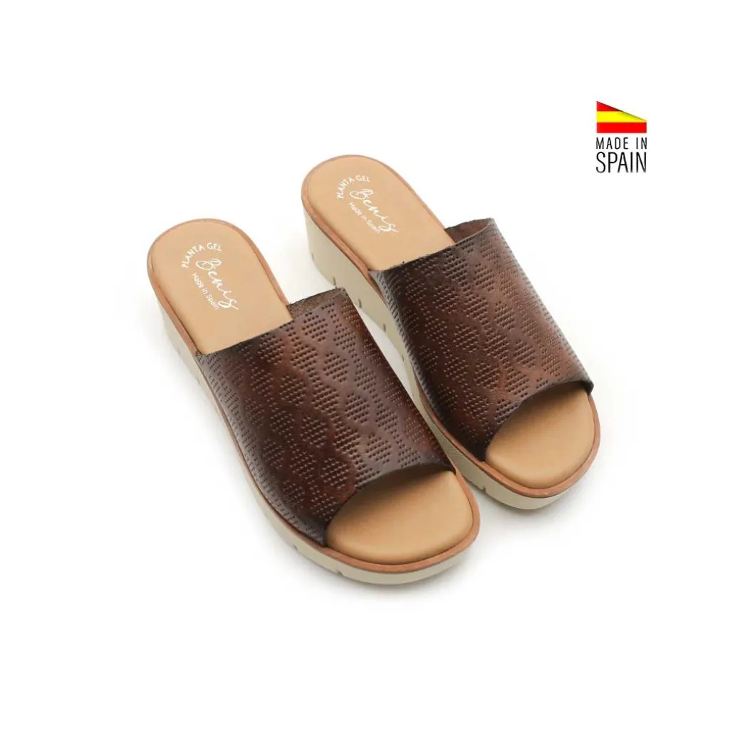 Sandalia mule cuña rombo marrón