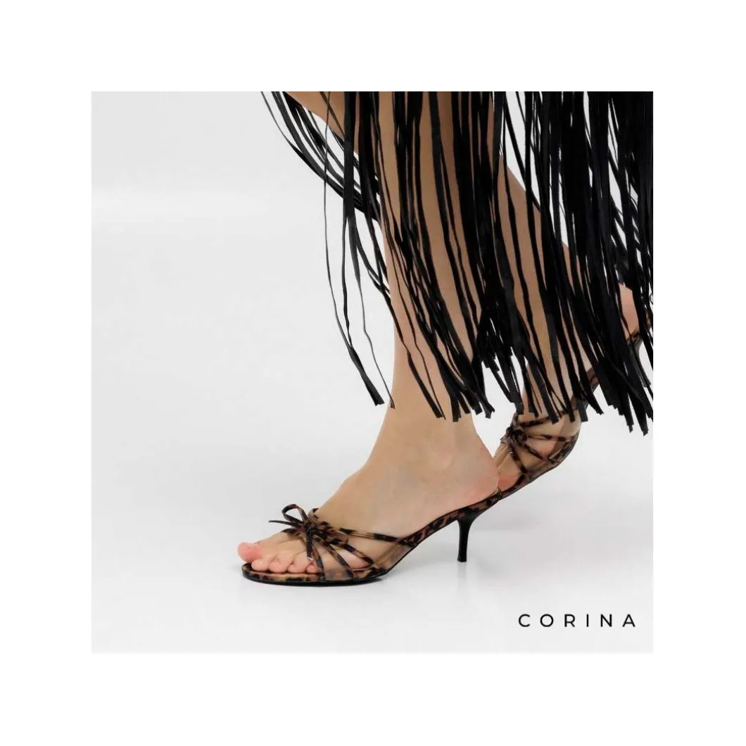 Sandalia mule tacon fino leopardo