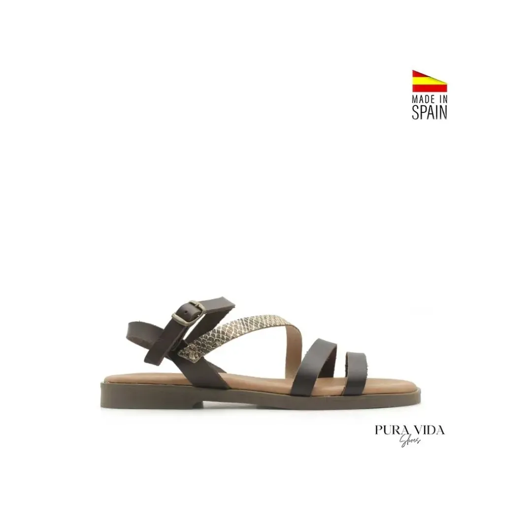Sandalia multitiras piel moka