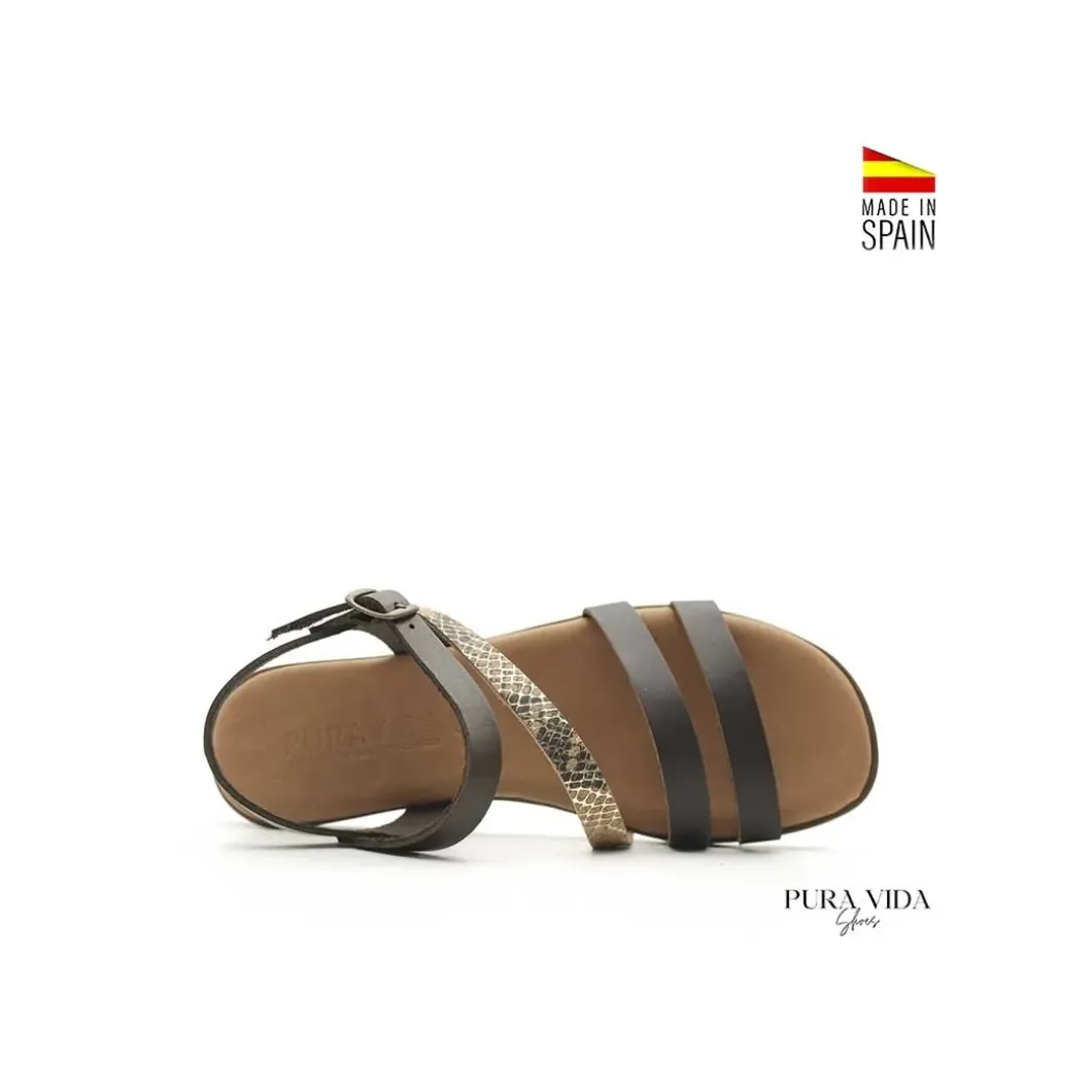 Sandalia multitiras piel moka