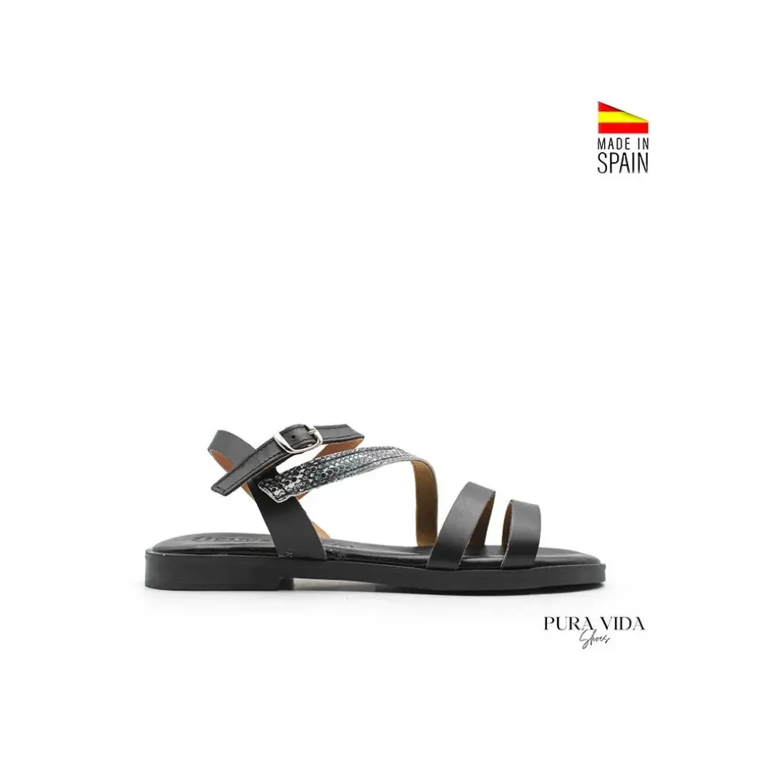 Sandalia multitiras piel negra