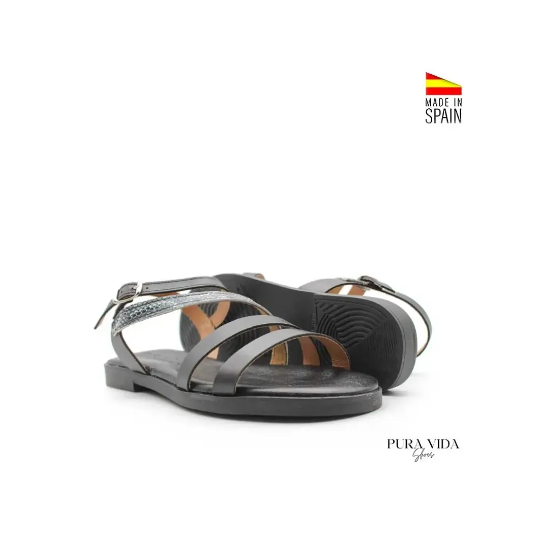 Sandalia multitiras piel negra