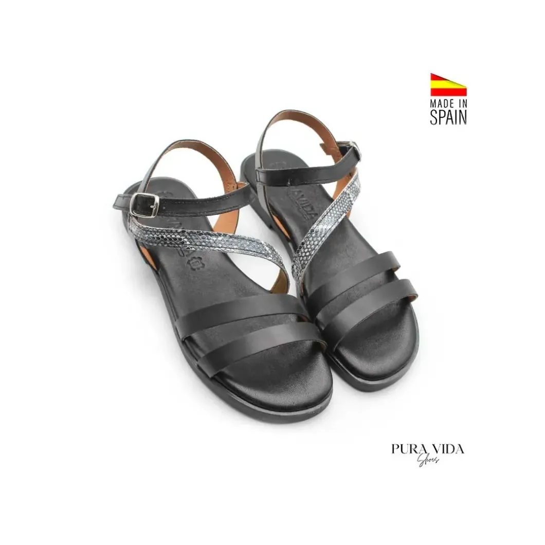 Sandalia multitiras piel negra