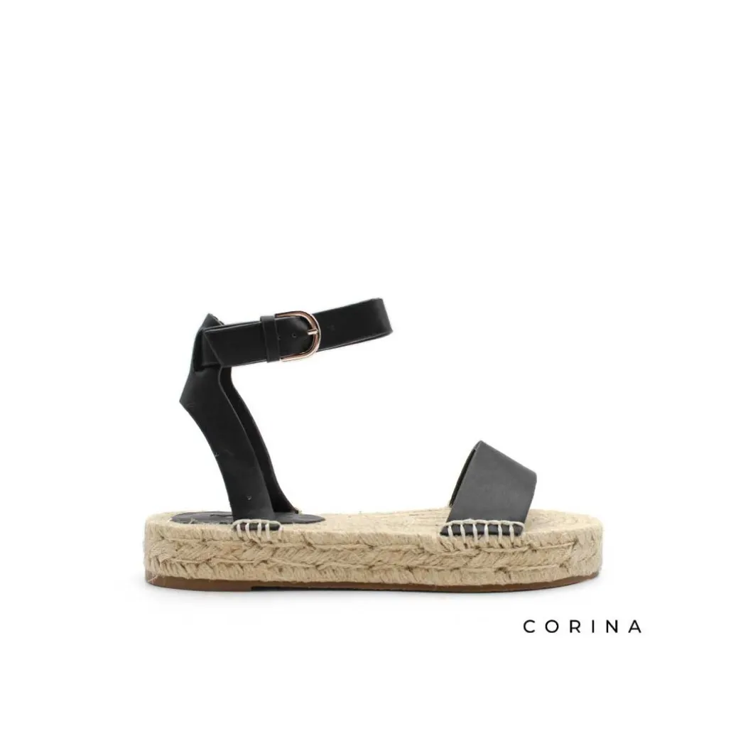 Sandalia negra suela esparto