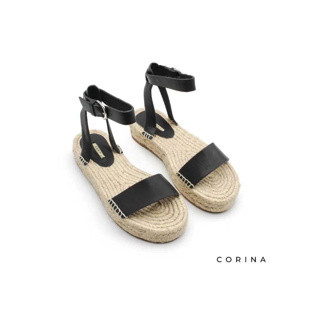 Sandalia negra suela esparto