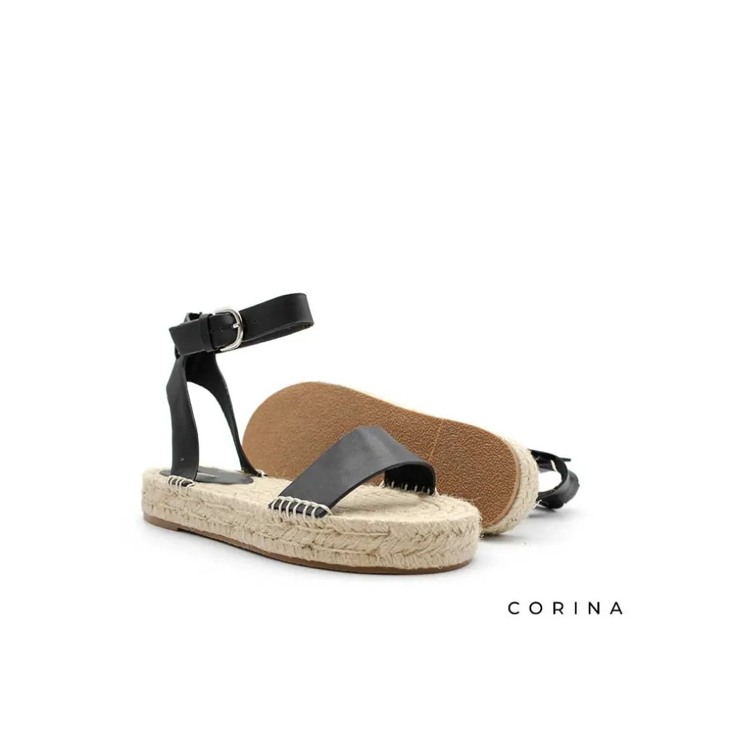 Sandalia negra suela esparto