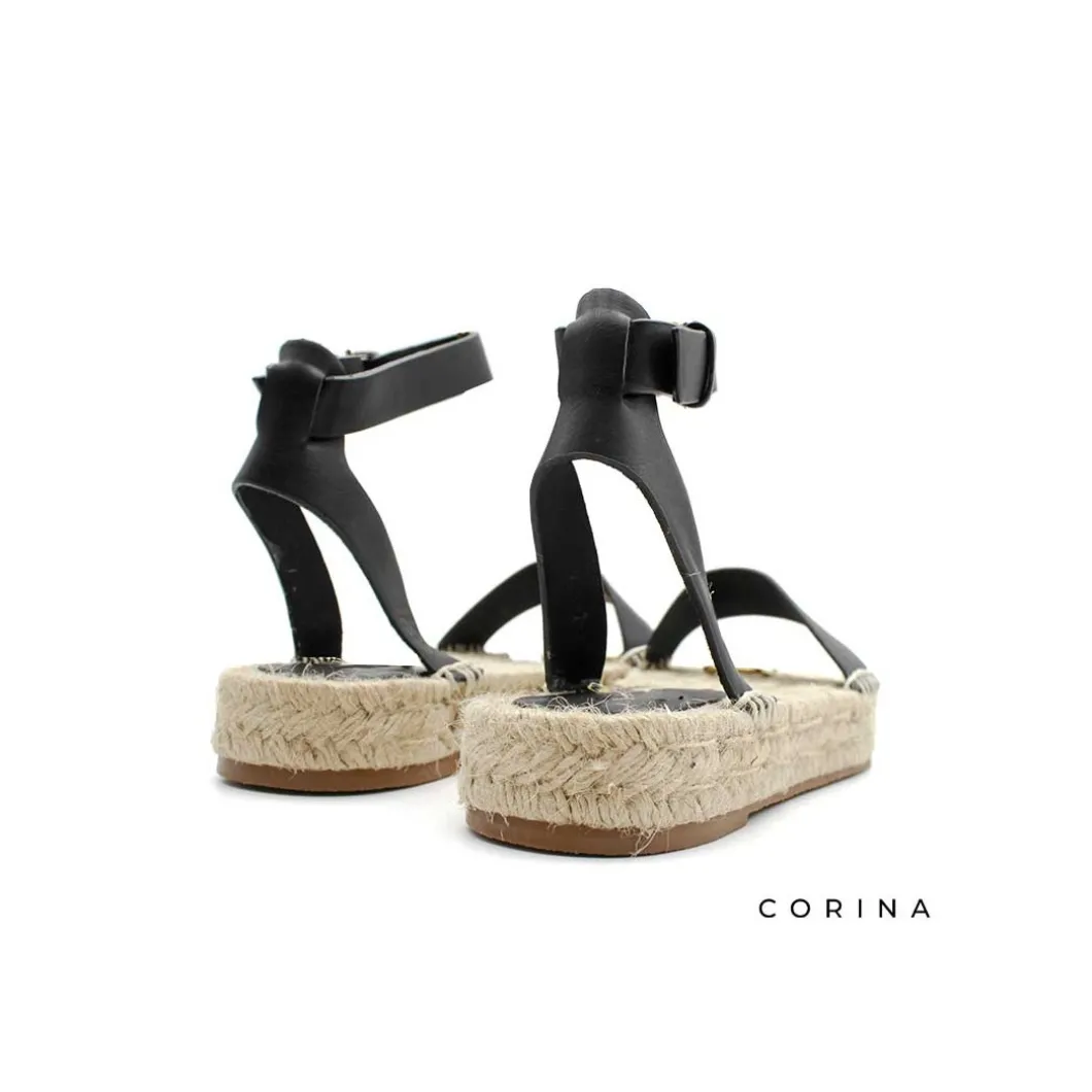 Sandalia negra suela esparto