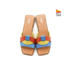 Sandalia plana piel amarillo multicolor