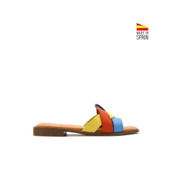 Sandalia plana piel amarillo multicolor