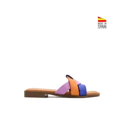 Sandalia plana piel lila multicolor