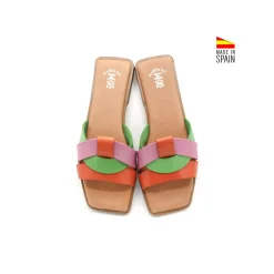 Sandalia plana piel verde multicolor