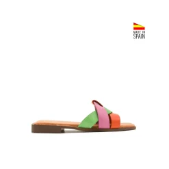 Sandalia plana piel verde multicolor