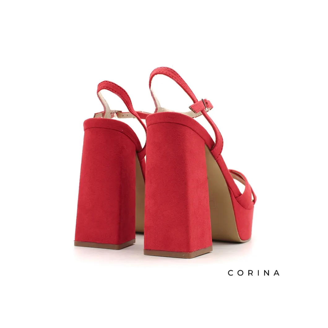 Sandalia plataforma tacón rojo