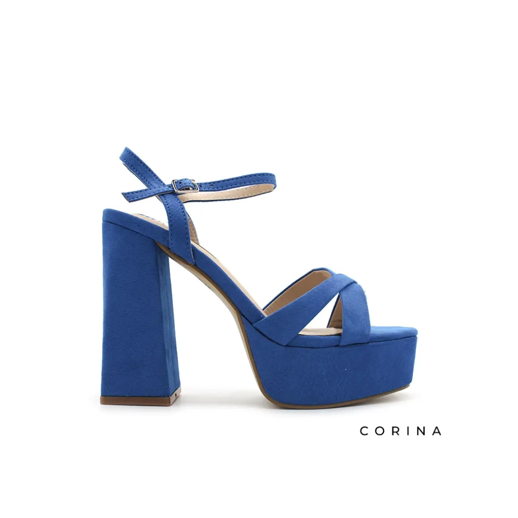 Sandalia plataforma tacón azul