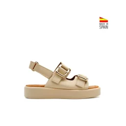Sandalia plataforma velcro beige