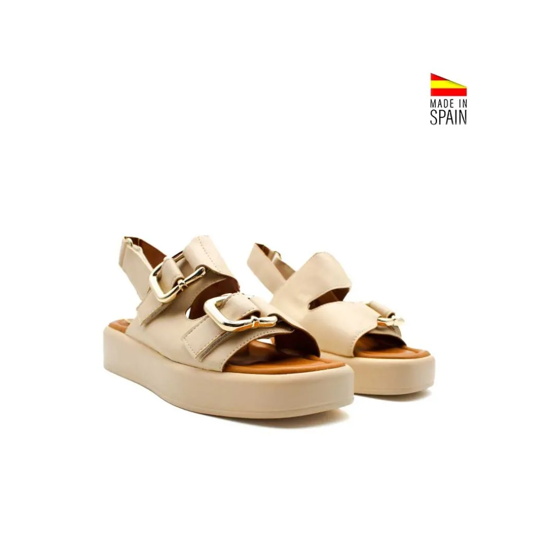 Sandalia plataforma velcro beige