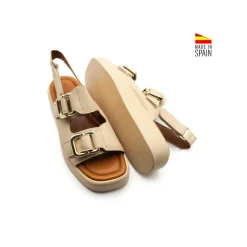 Sandalia plataforma velcro beige