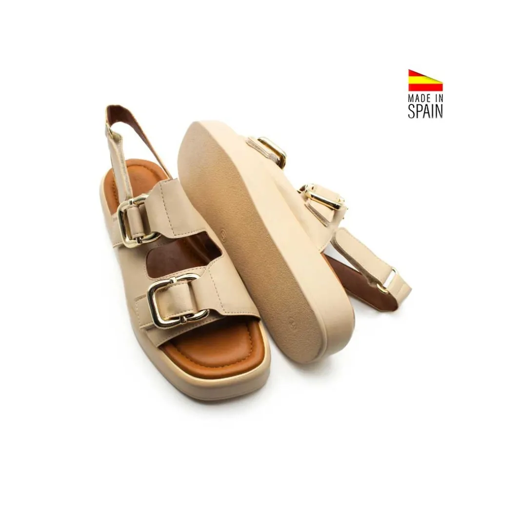 Sandalia plataforma velcro beige