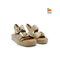 Sandalia plataforma velcro caqui