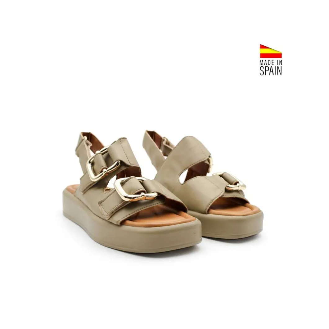 Sandalia plataforma velcro caqui