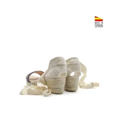 Sandalia rafia azul/beige con cuña baja esparto