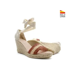 Sandalia rafia teja/beige con cuña esparto