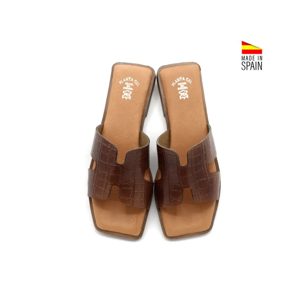 Sandalia slim H charol marron