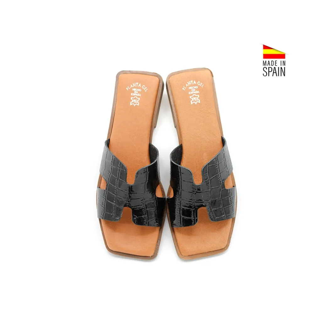 Sandalia slim H charol negro