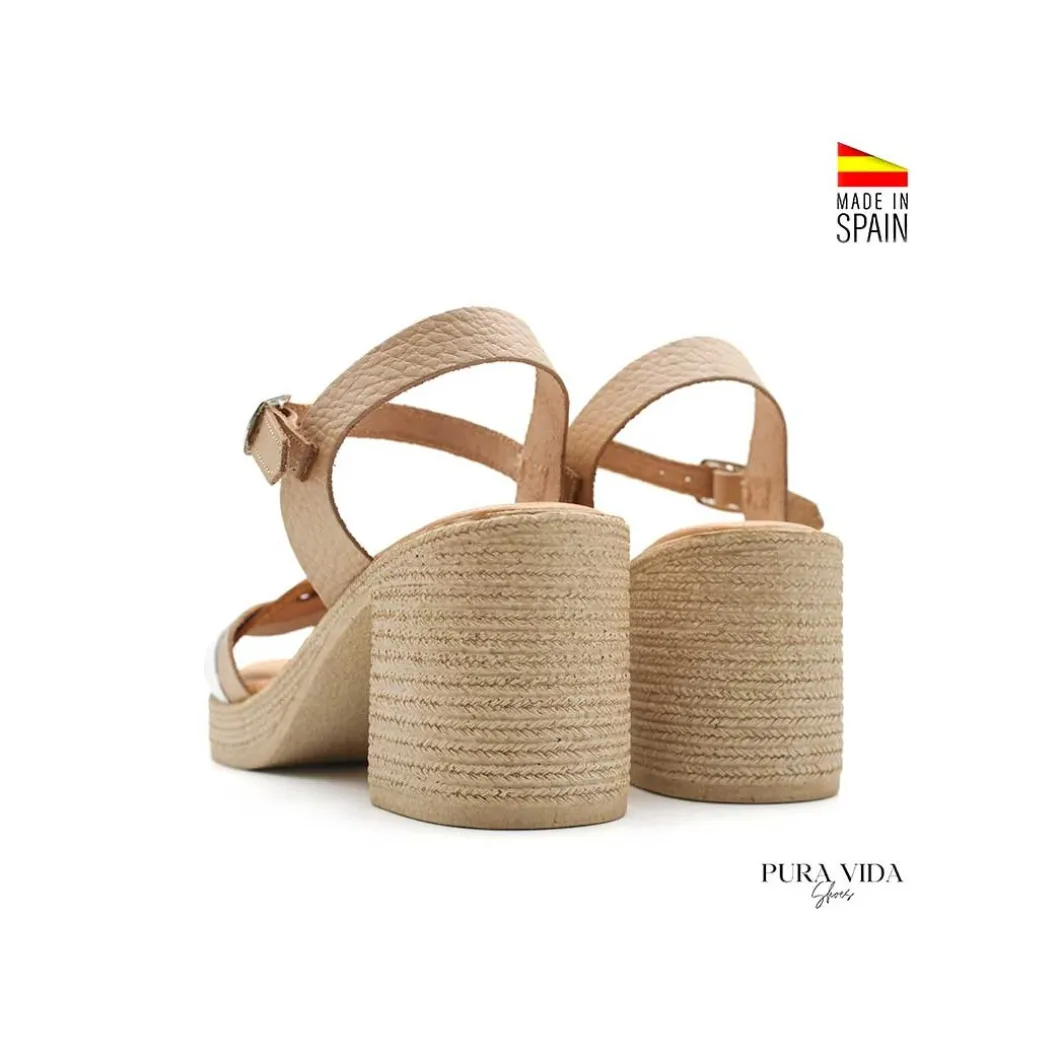 Sandalia Solea beige con tacón y plataforma