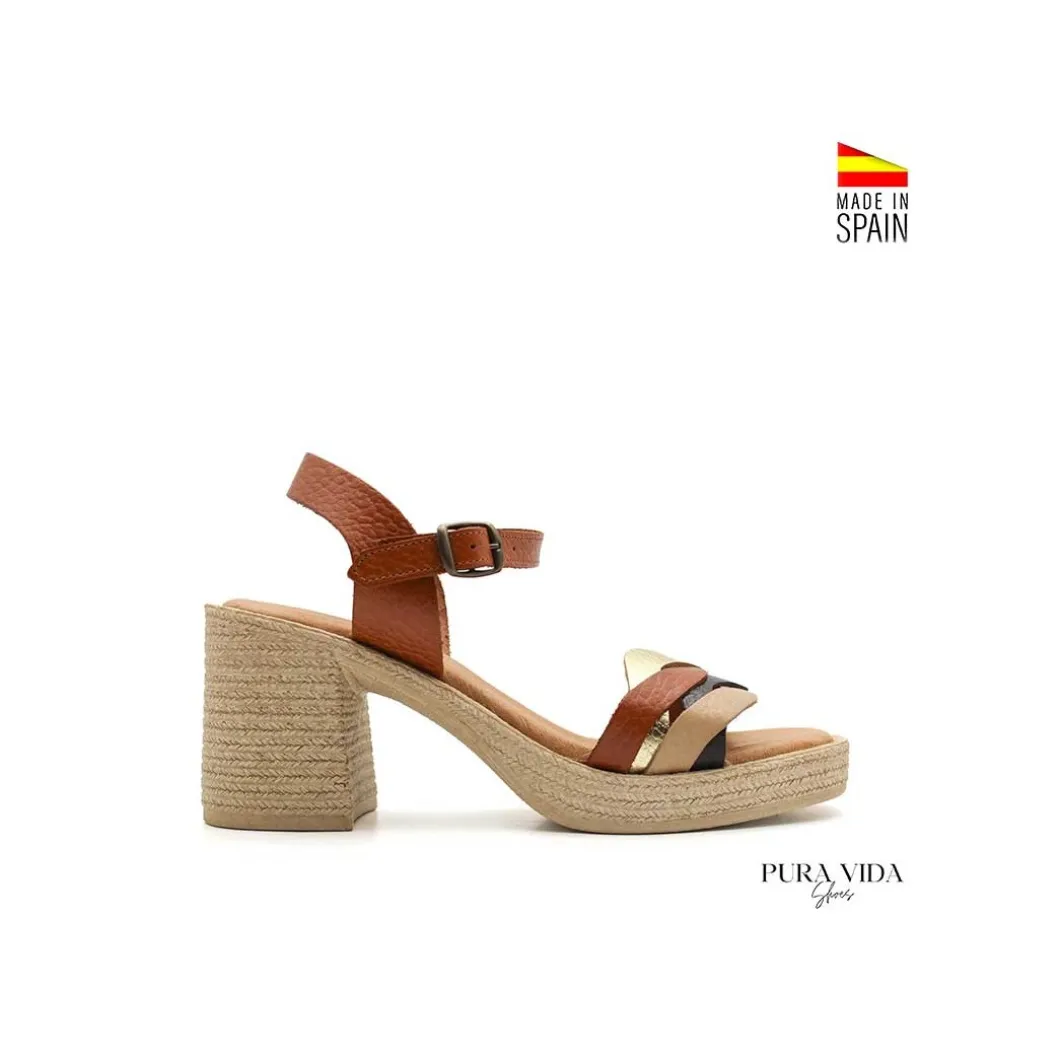 Sandalia Solea marrón con tacón y plataforma