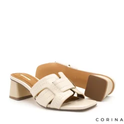 Sandalia tacón mule beige