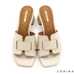 Sandalia tacón mule beige