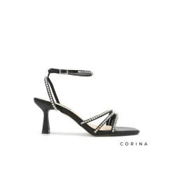 Sandalia tacón strass negra