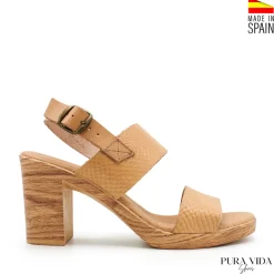Sandalia tacon piel beige doble tira