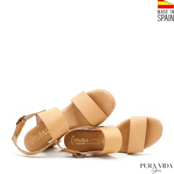Sandalia tacon piel beige doble tira