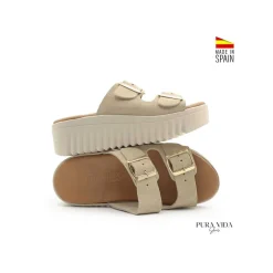 Sandalia track hebillas beige
