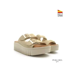 Sandalia track hebillas beige