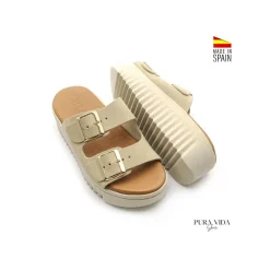 Sandalia track hebillas beige