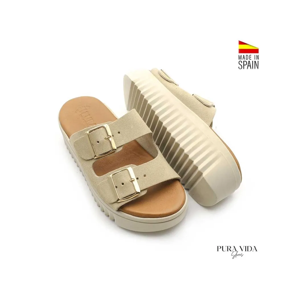 Sandalia track hebillas beige