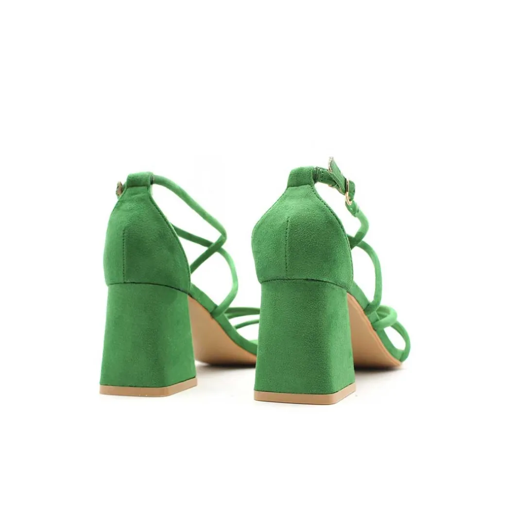 Sandalia verde tacón ancho
