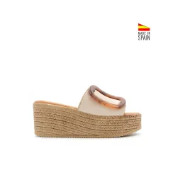 Sandalias cuña esparto beige con hebilla