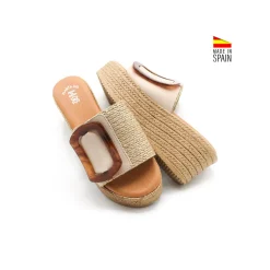 Sandalias cuña esparto beige con hebilla