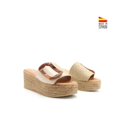 Sandalias cuña esparto beige con hebilla
